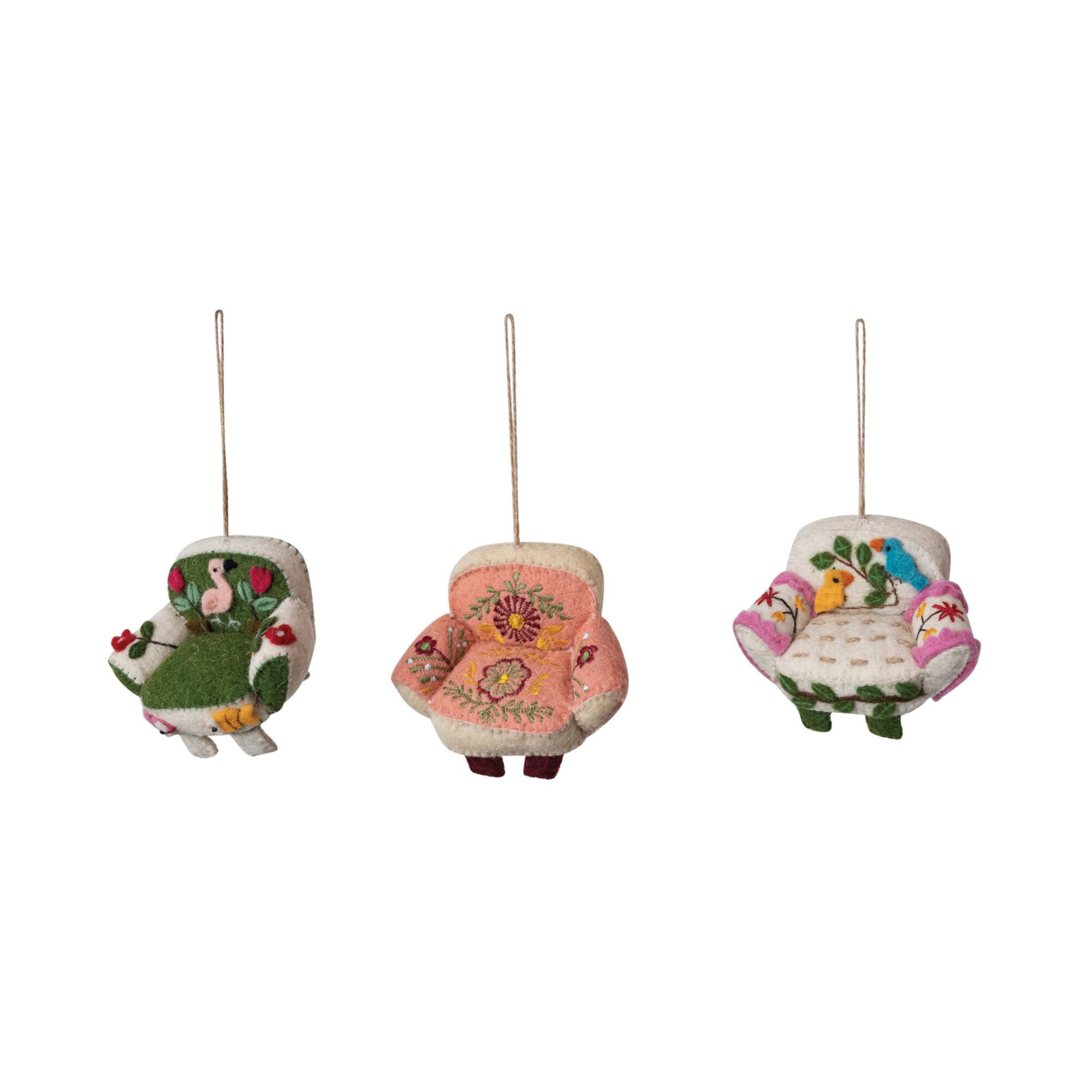 Hello Honey® 3.5" Handmade Wool Felt Sofa Chair Ornament with Applique & Hand-Embroidery Set
